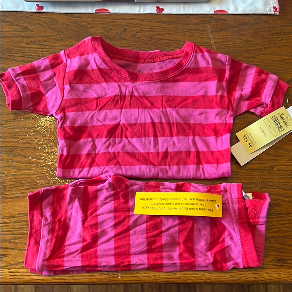 Vibrant Red and Pink Pajama Set with Stripes